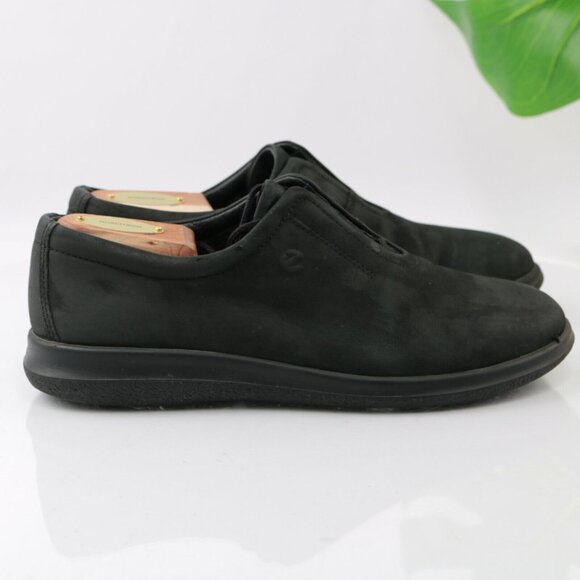 Ecco Shoes - Ecco Womens Shoe Size 40 9 Oxford Sneaker Black Nubuck Leather Lace-Up Comfy